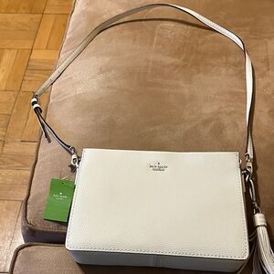kate spade Cream Pebbled Leather Crossbody with Tassel